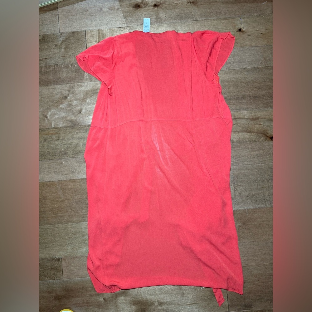 (NWT) Loft Beach Orange/Coral Short Sleeve Maxi Dress Tunic Snap Closure 18 Plus - Picture 2 of 3